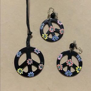 Floral Peace sign Necklace/Earring